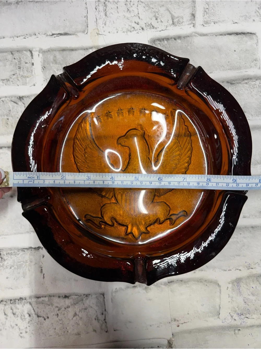 Indiana Glass Amber Eagle Ashtray Vintage